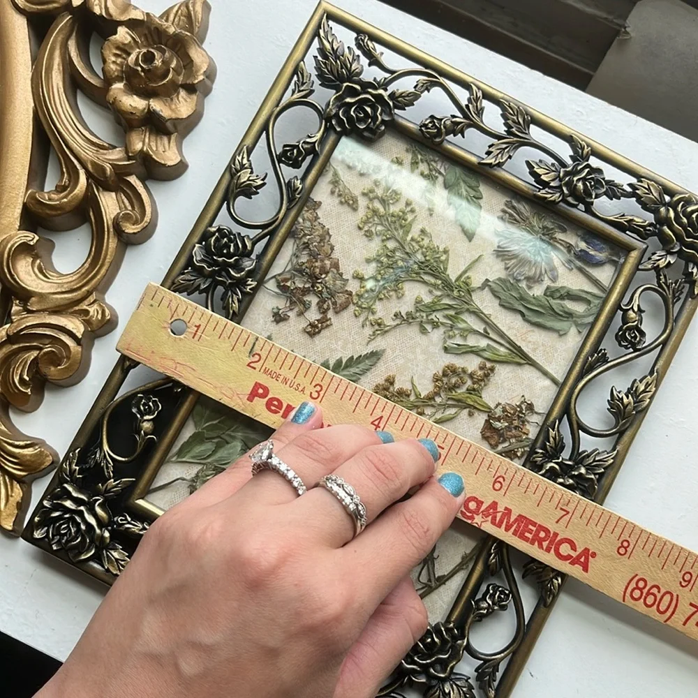Vintage Ornate Floral Frame with Dried Flowers